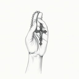 A beautifully illustrated drawing depicting a hand gently holding a rosary (Terço)