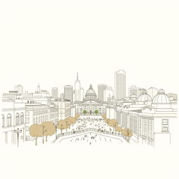 An artistic drawing of the city of São Paulo, featuring a skyline that incorporates a blend of modern and historical buildings, all rendered in neutral tones