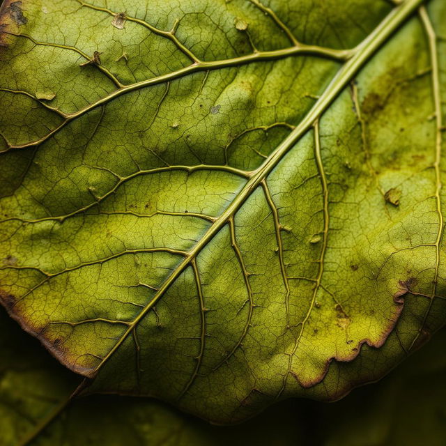 An artistic representation of an old leaf texture, showcasing intricate details like veins, faded colors, and slight imperfections that capture the essence of age and nature