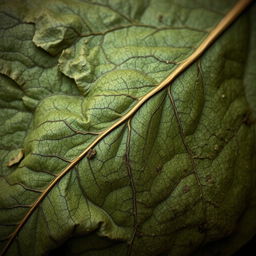 An artistic representation of an old leaf texture, showcasing intricate details like veins, faded colors, and slight imperfections that capture the essence of age and nature