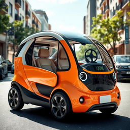 A compact microcar designed for urban commuting, featuring a 1+2 seating layout with a modern, ergonomic design