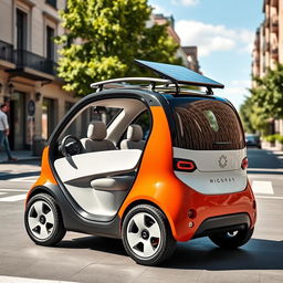 A compact microcar designed for urban commuting, featuring a 1+2 seating layout with a modern, ergonomic design