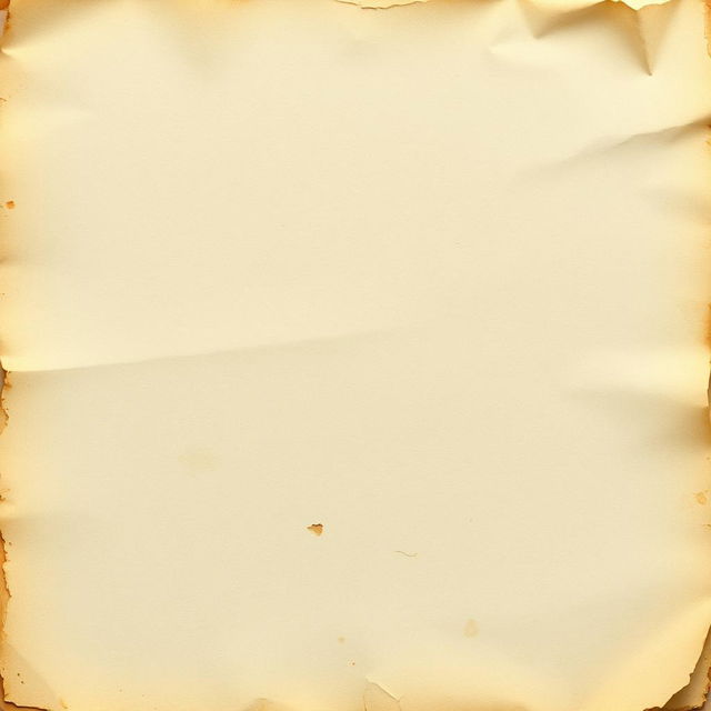 An artistic depiction of an old sheet of paper, portraying its aged texture with yellowed edges, subtle creases, and small stains that illustrate its history