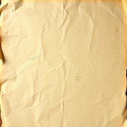 An artistic depiction of an old sheet of paper, portraying its aged texture with yellowed edges, subtle creases, and small stains that illustrate its history