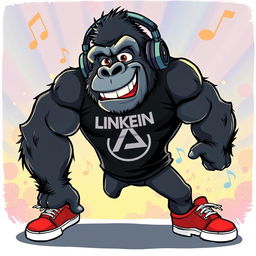 A cartoon-style illustration of a strong, muscular gorilla that embodies a rock star persona