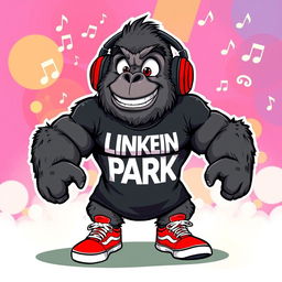 A cartoon-style illustration of a strong, muscular gorilla that embodies a rock star persona