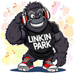 A cartoon-style illustration of a strong, muscular gorilla that embodies a rock star persona