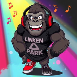 An anime-style illustration of a strong, muscular gorilla with a rock star vibe