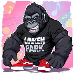 An anime-style illustration of a strong, muscular gorilla with a rock star vibe