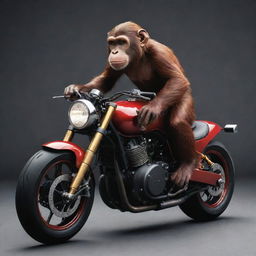 A daredevil monkey riding a sleek, powerful motorcycle, with mechanical details highlighting its top-of-the-line speed and design.