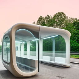 A futuristic bus stop exceeding natural concepts and norms