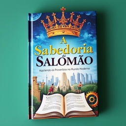 A captivating book cover featuring the title 'A Sabedoria de Salomão: Aplicando os Provérbios no Mundo Moderno' prominently displayed in stylish, modern typography