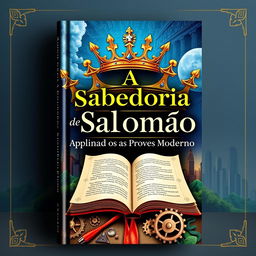 A captivating book cover featuring the title 'A Sabedoria de Salomão: Aplicando os Provérbios no Mundo Moderno' prominently displayed in stylish, modern typography