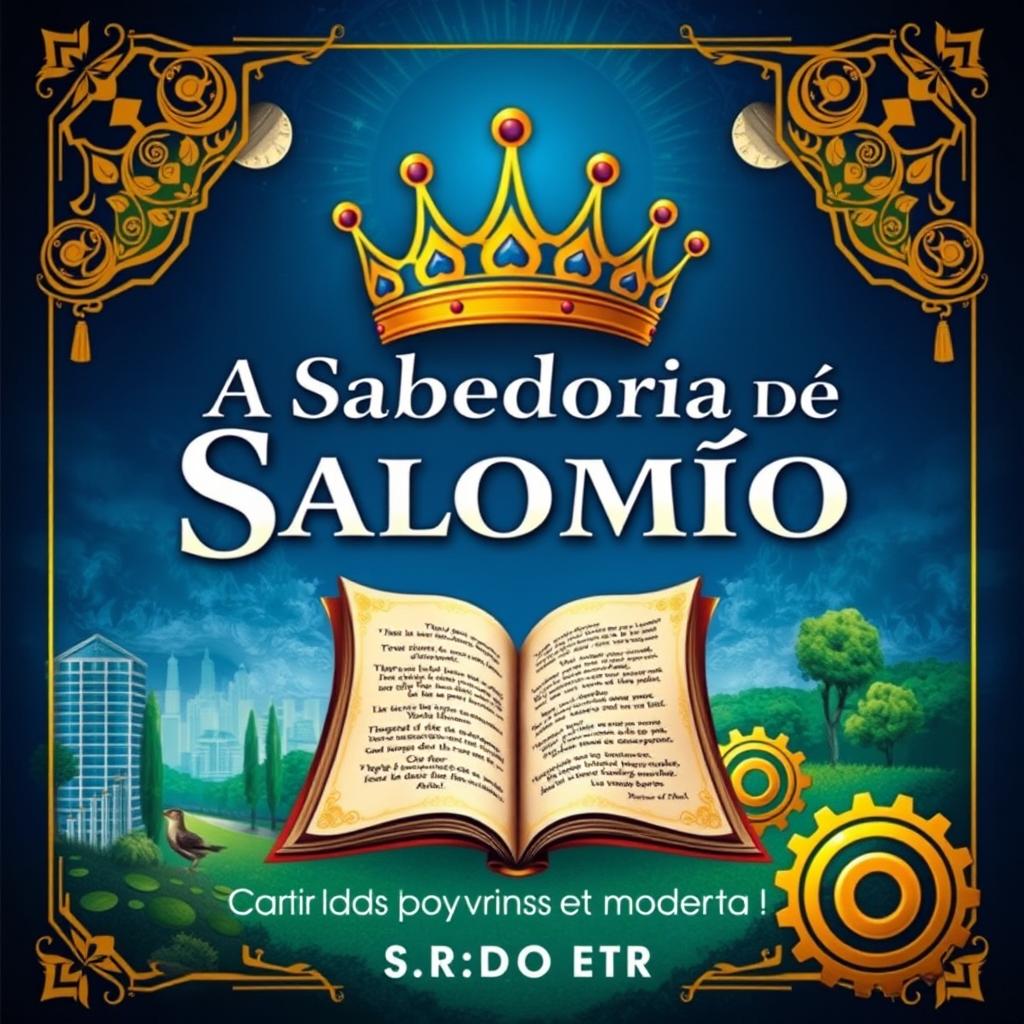 A captivating book cover featuring the title 'A Sabedoria de Salomão: Aplicando os Provérbios no Mundo Moderno' prominently displayed in stylish, modern typography