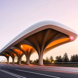 A futuristic bus station transcending natural norms and conventional ideas