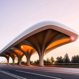 A futuristic bus station transcending natural norms and conventional ideas