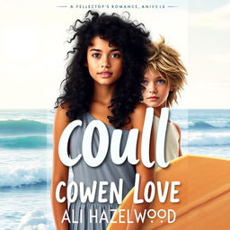 A stylish and compelling book cover in the vein of Ali Hazelwood's novels, featuring a girl with luscious black curly hair, portrayed in an engaging and relatable manner