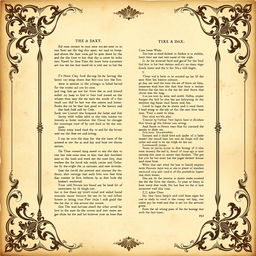 A beautifully designed vintage book page background, featuring ornate borders and faded text, with a soft sepia tone