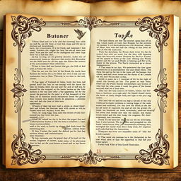 A beautifully designed vintage book page background, featuring ornate borders and faded text, with a soft sepia tone