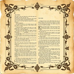 A beautifully designed vintage book page background, featuring ornate borders and faded text, with a soft sepia tone