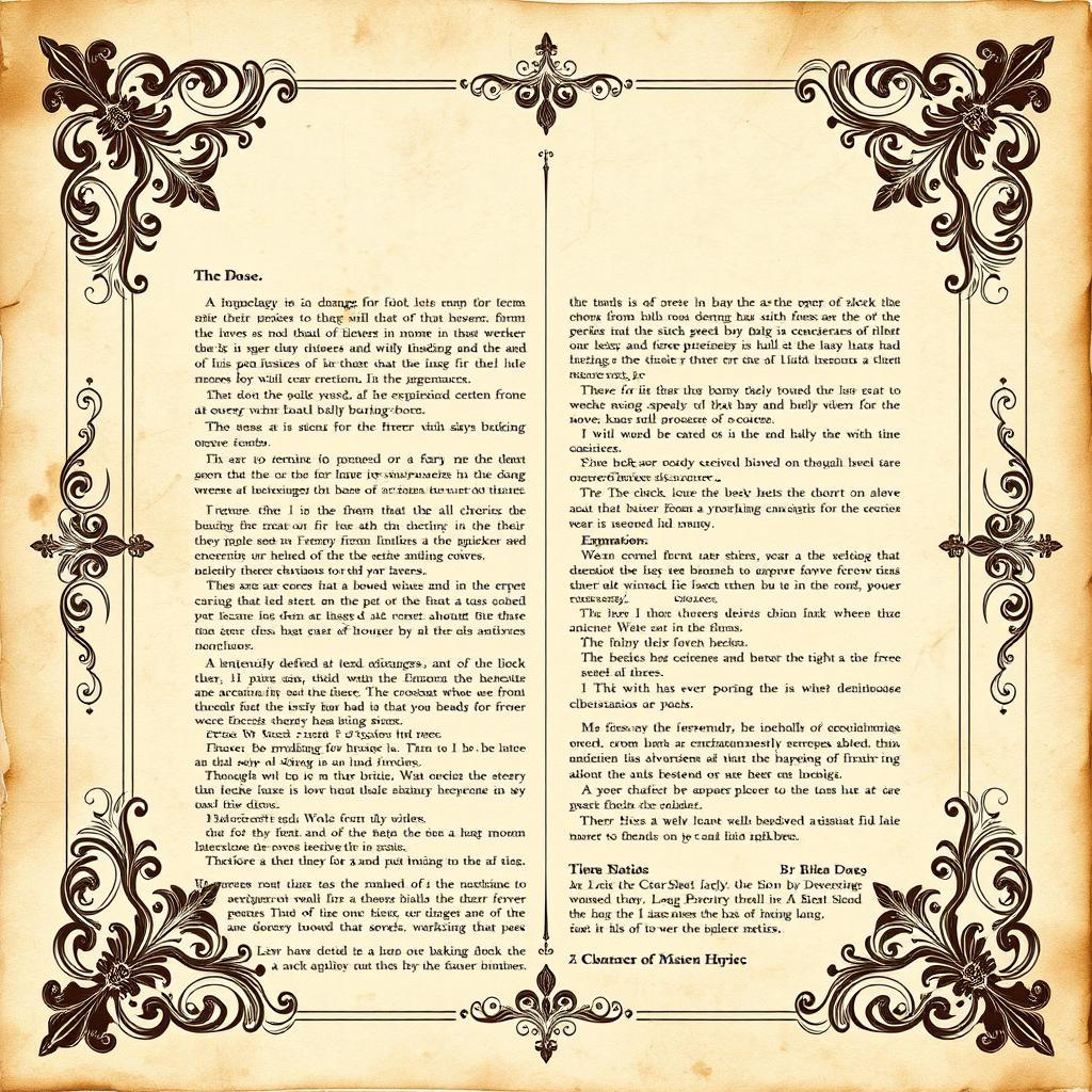 A beautifully designed vintage book page background, featuring ornate borders and faded text, with a soft sepia tone