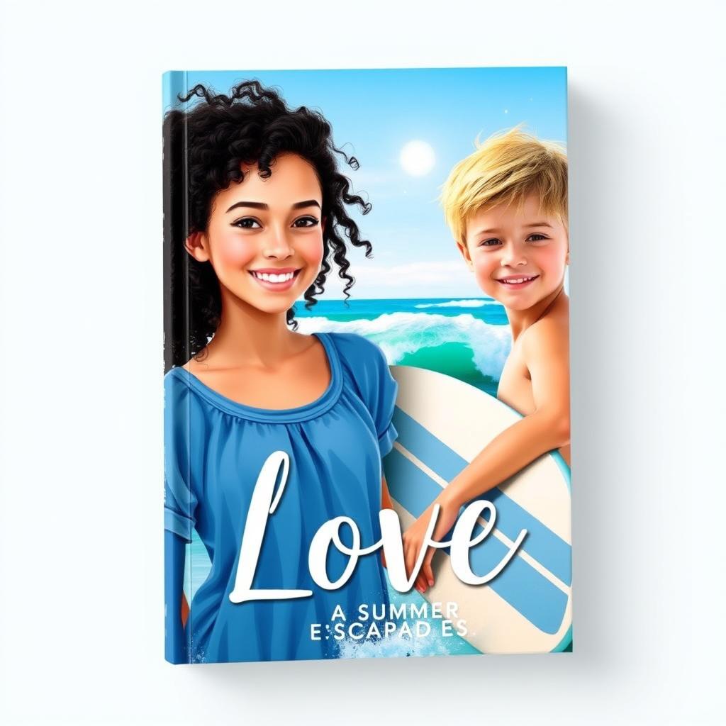 A charming book cover design featuring a girl with gorgeous black curly hair, displaying a sense of adventure and warmth