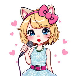 A whimsical illustration of Taylor Swift as Hello Kitty, combining her iconic style with the adorable features of Hello Kitty