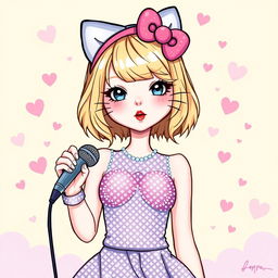 A whimsical illustration of Taylor Swift as Hello Kitty, combining her iconic style with the adorable features of Hello Kitty