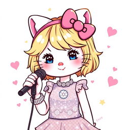 A whimsical illustration of Taylor Swift as Hello Kitty, combining her iconic style with the adorable features of Hello Kitty