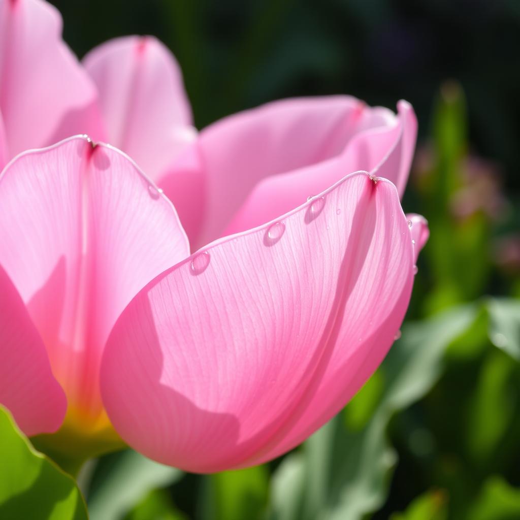 An artistic close-up of a blooming pink flower with delicate petals, showcasing vibrant shades of pink and soft textures