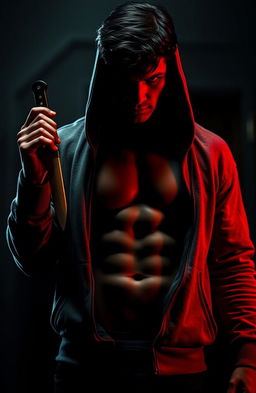 A suspenseful scene depicting a menacing figure representing Graves, a 6' tall man with dark hair and dark eyes, slightly muscular build, seen from the waist up