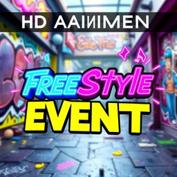 A vibrant and dynamic HD animated thumbnail for a FREEStyle event, showcasing a colorful and energetic design