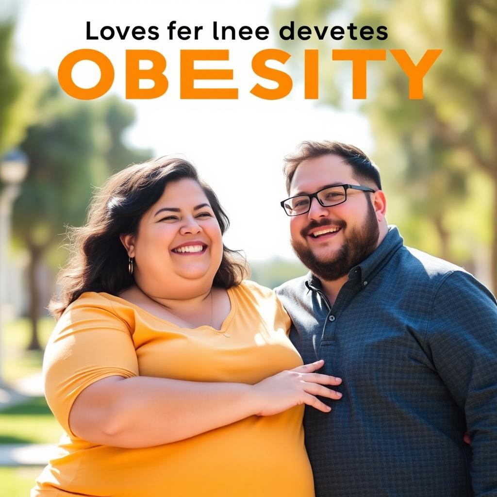 A joyful couple who were previously obese, standing together and looking forward with expressions of happiness and motivation, symbolizing their victory over obesity