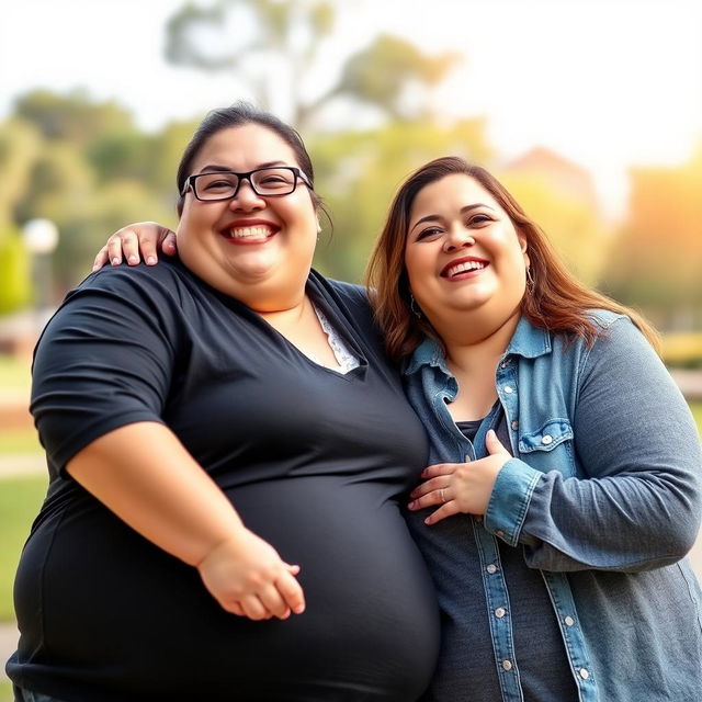 A joyful couple who were previously obese, standing together and looking forward with expressions of happiness and motivation, symbolizing their victory over obesity