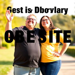 A joyful couple who were previously obese, standing together and looking forward with expressions of happiness and motivation, symbolizing their victory over obesity