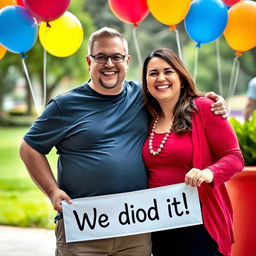 A joyful scene depicting a man and a woman celebrating their weight loss success