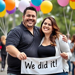 A joyful scene depicting a man and a woman celebrating their weight loss success