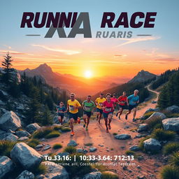 A dynamic and engaging poster design for a running race set in challenging natural terrain