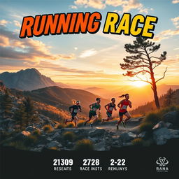 A dynamic and engaging poster design for a running race set in challenging natural terrain