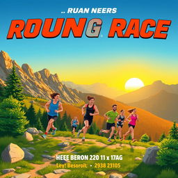 A dynamic and engaging poster design for a running race set in challenging natural terrain