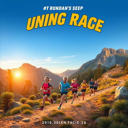 A dynamic and engaging poster design for a running race set in challenging natural terrain