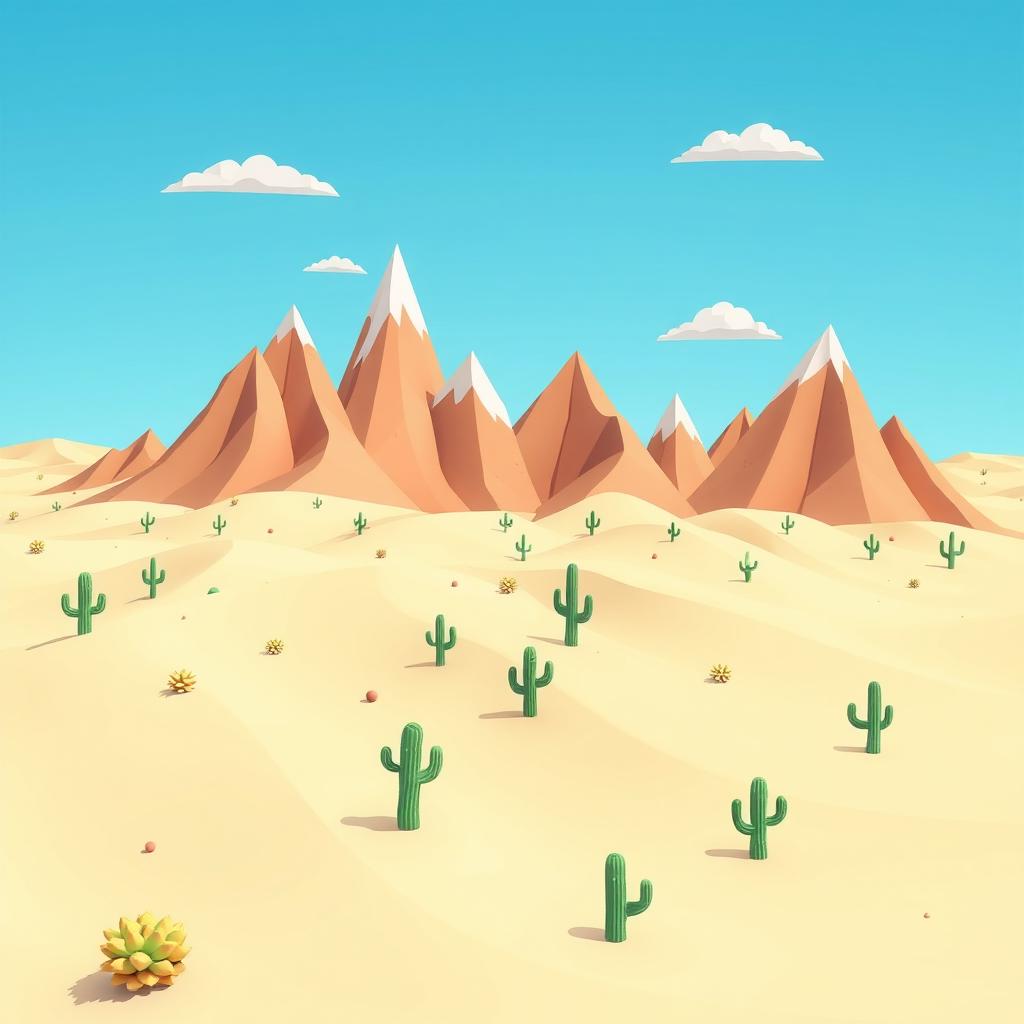 A whimsical 2D desert landscape featuring mountains designed to resemble bar graphs, with each mountain representing different heights and widths as if they are data points