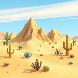 A creative 2D desert landscape featuring mountains that resemble bar graphs, with each mountain designed like a vertical bar representing different data values