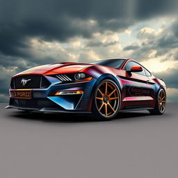 A stunning and dynamic design of a Mustang inspired by Greek mythology, featuring intricate Greek motifs, like geometric patterns and mythological symbols, wrapped around the body of the car