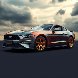 A stunning and dynamic design of a Mustang inspired by Greek mythology, featuring intricate Greek motifs, like geometric patterns and mythological symbols, wrapped around the body of the car