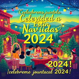 A vibrant and colorful Christmas-themed artwork inviting the Venezuelan population to celebrate the festive season of 2024