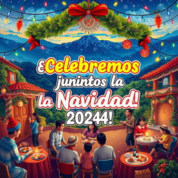 A vibrant and colorful Christmas-themed artwork inviting the Venezuelan population to celebrate the festive season of 2024