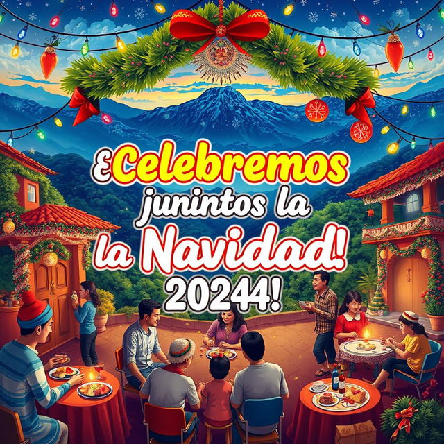 A vibrant and colorful Christmas-themed artwork inviting the Venezuelan population to celebrate the festive season of 2024