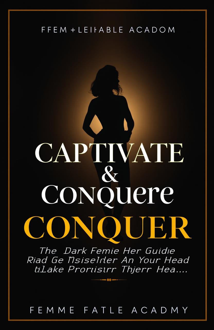 A striking book cover design for 'Captivate & Conquer: The Dark Feminine's Guide to Getting Inside Their Head' by Femme Fatale Academy