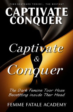 A striking book cover design for 'Captivate & Conquer: The Dark Feminine's Guide to Getting Inside Their Head' by Femme Fatale Academy